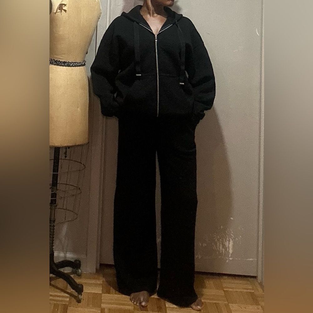 Black Zip-Up Hoodie and Pants Set